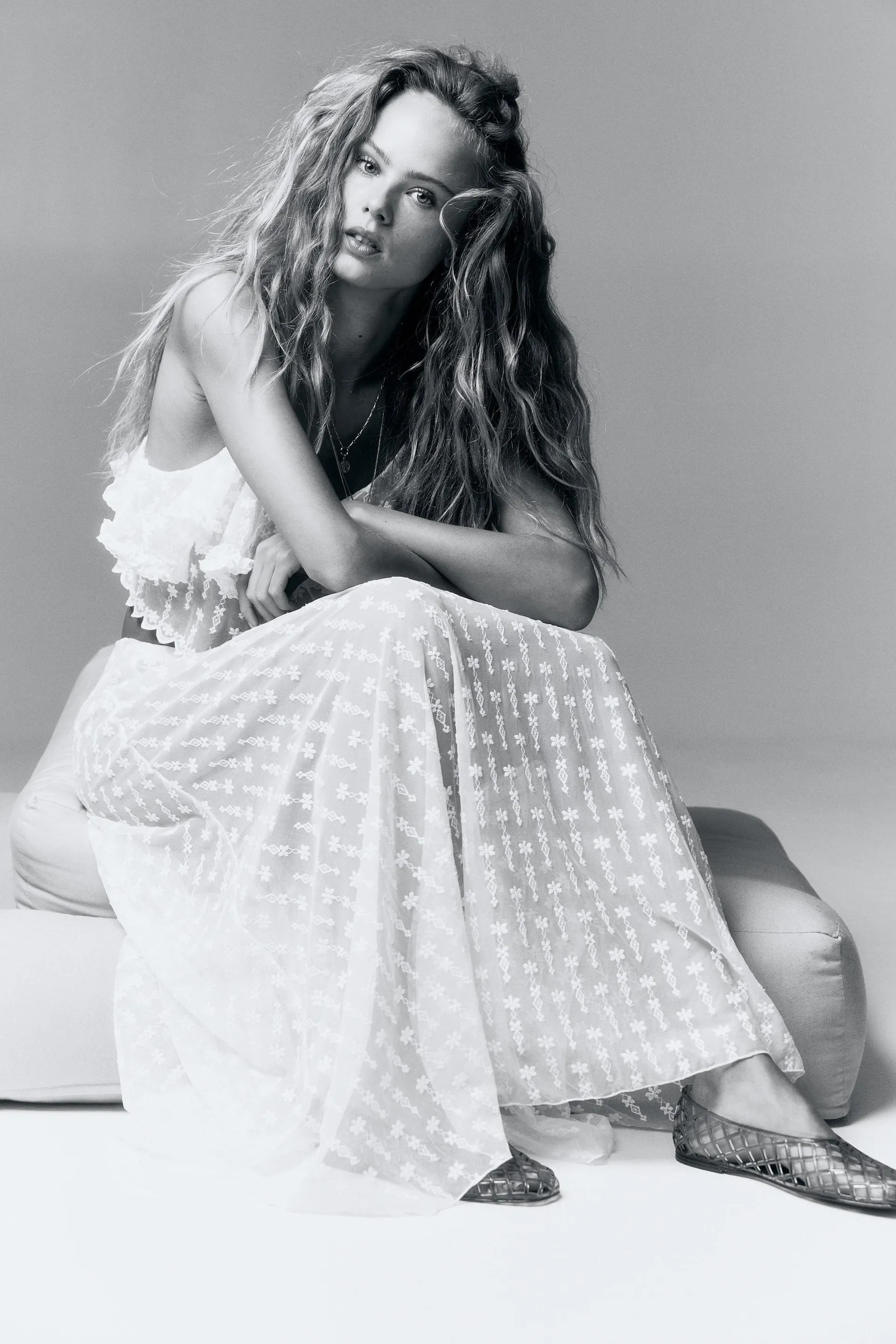 Embroidered mesh skirt