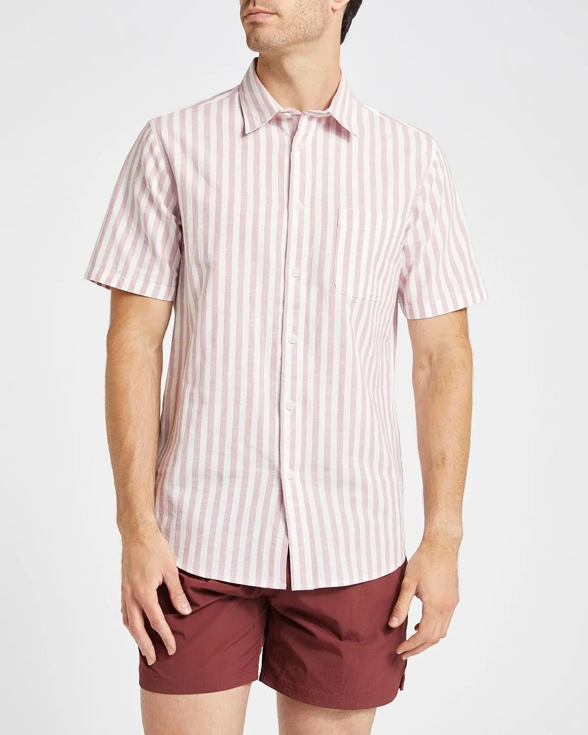 Short-Sleeve Linen Blend Stripe Shirt