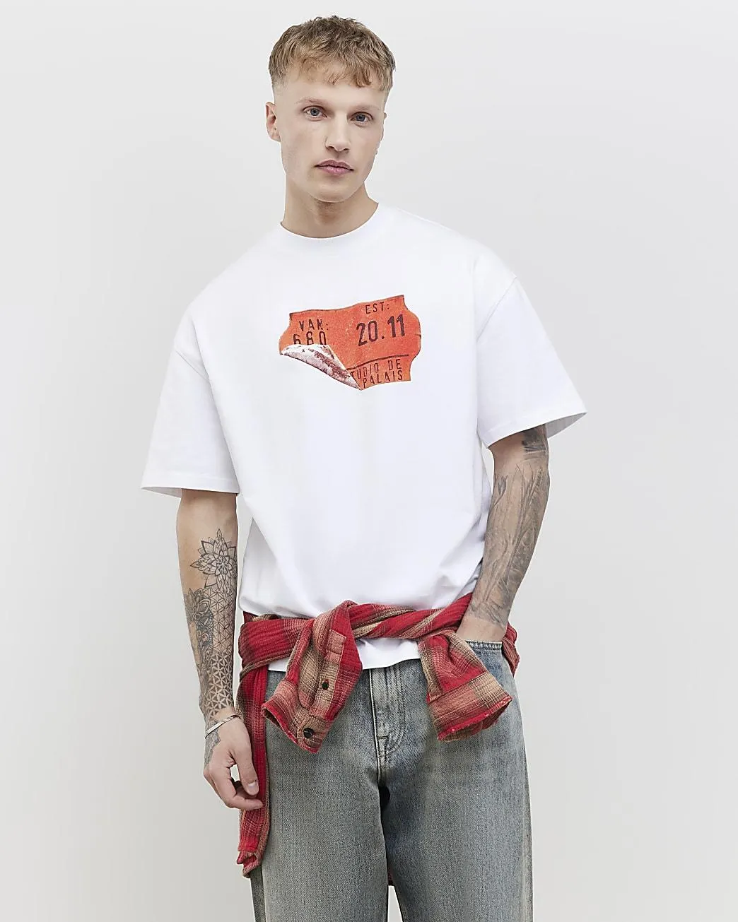 White Oversized Fit Barcode Label T-Shirt