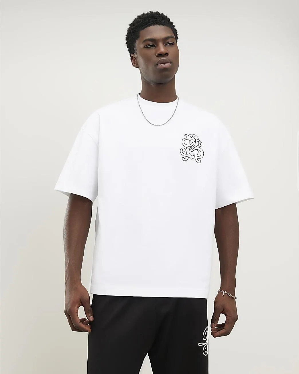White Oversized Fit Front Crest T-Shirt