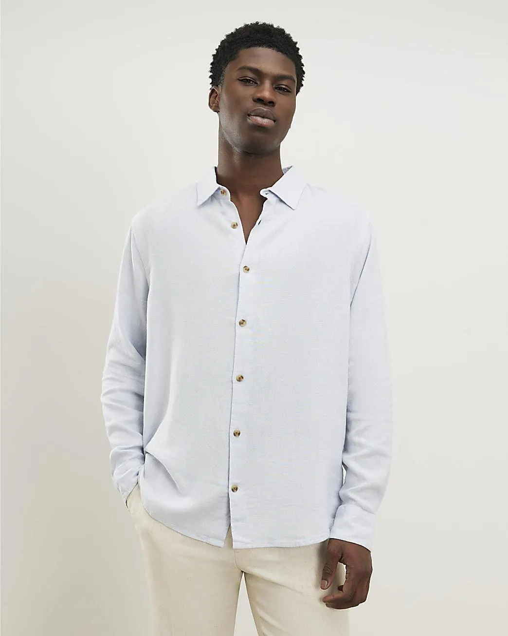 Blue Regular Fit Linen Blend Shirt