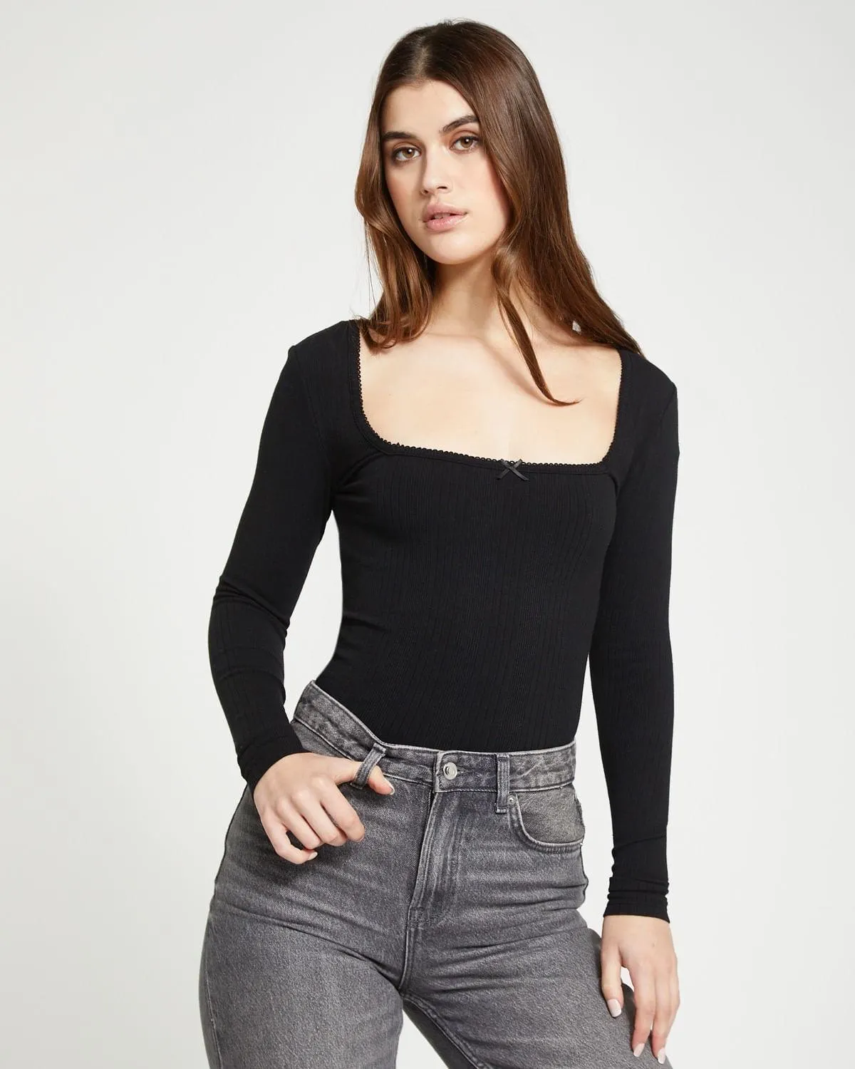 Savida Bow Detail Cotton Long Sleeve Top