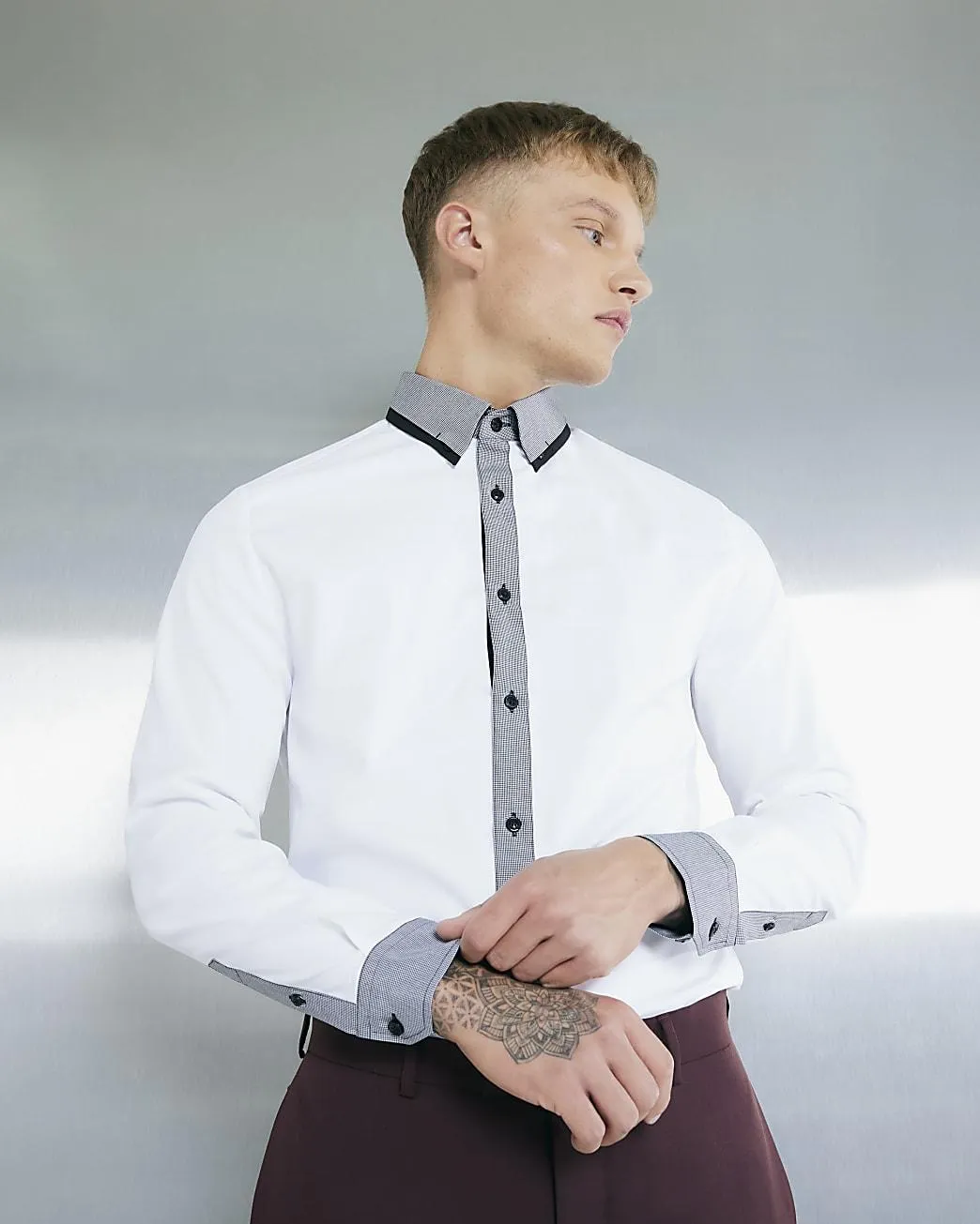 White Long Sleeve Double Collar Shirt