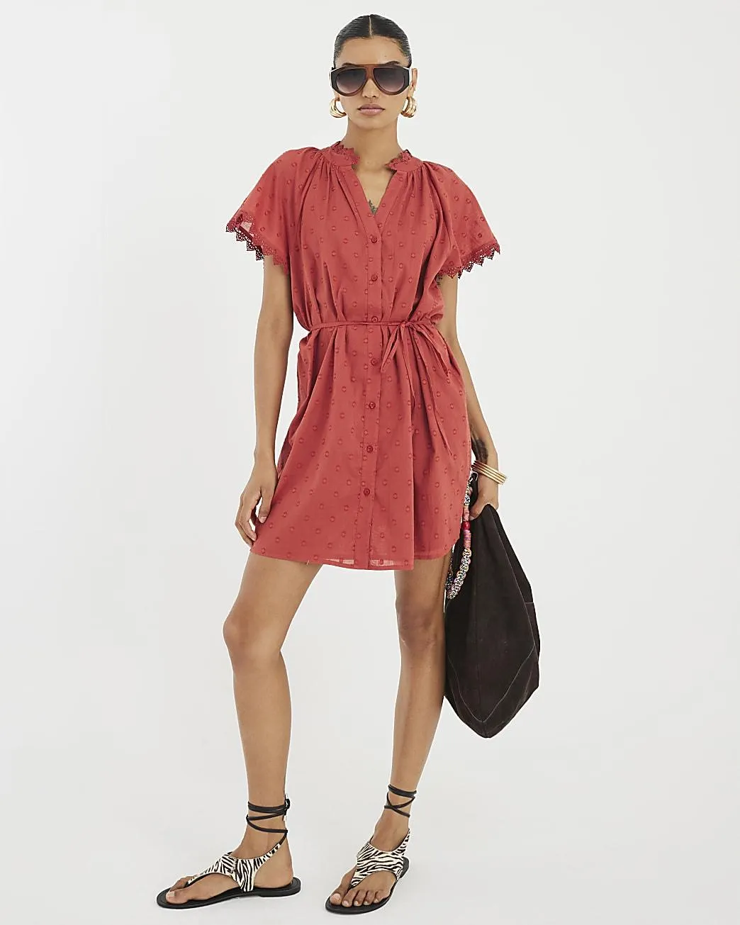 Red Short Sleeve V-Neck Mini Dress