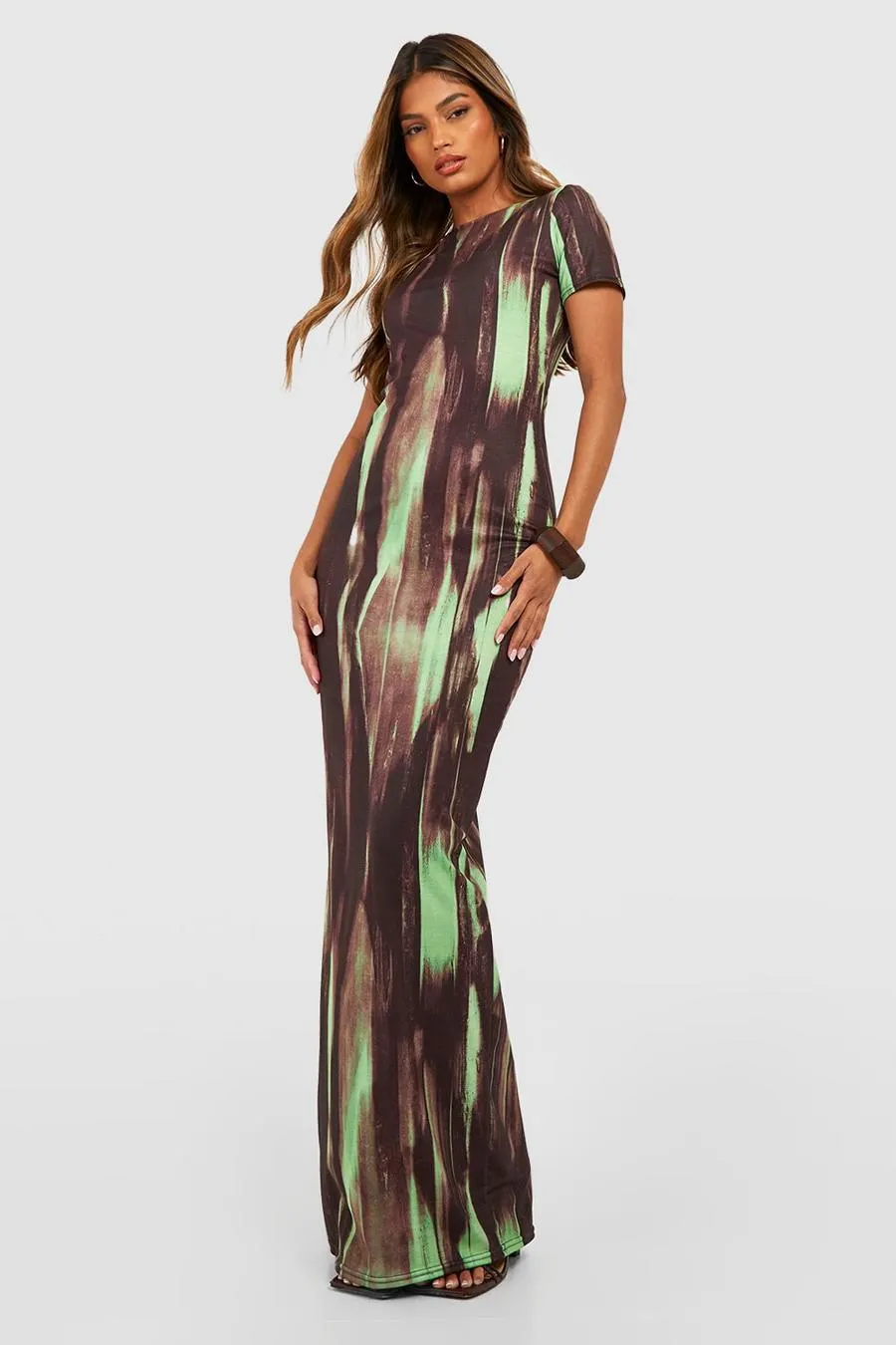 Abstract Cap Sleeve Maxi Dress