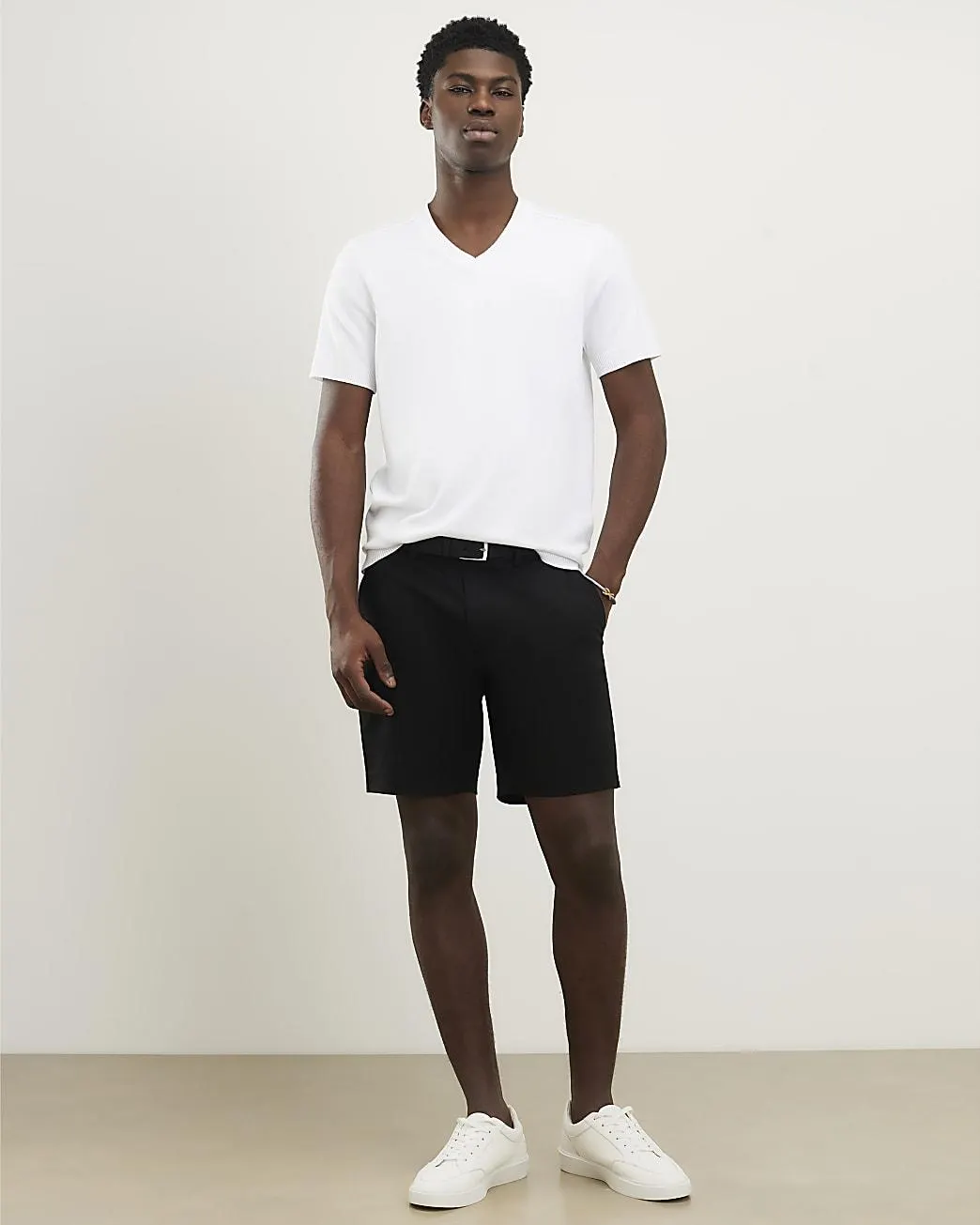 Black Slim Fit Belted Chino Shorts
