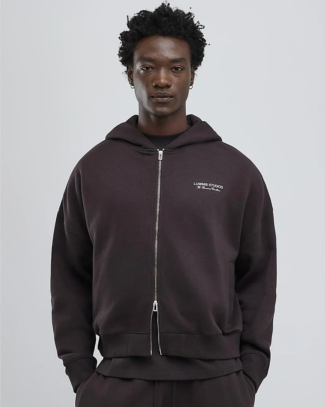 Brown Oversized Luminis Zip Through Hoodie