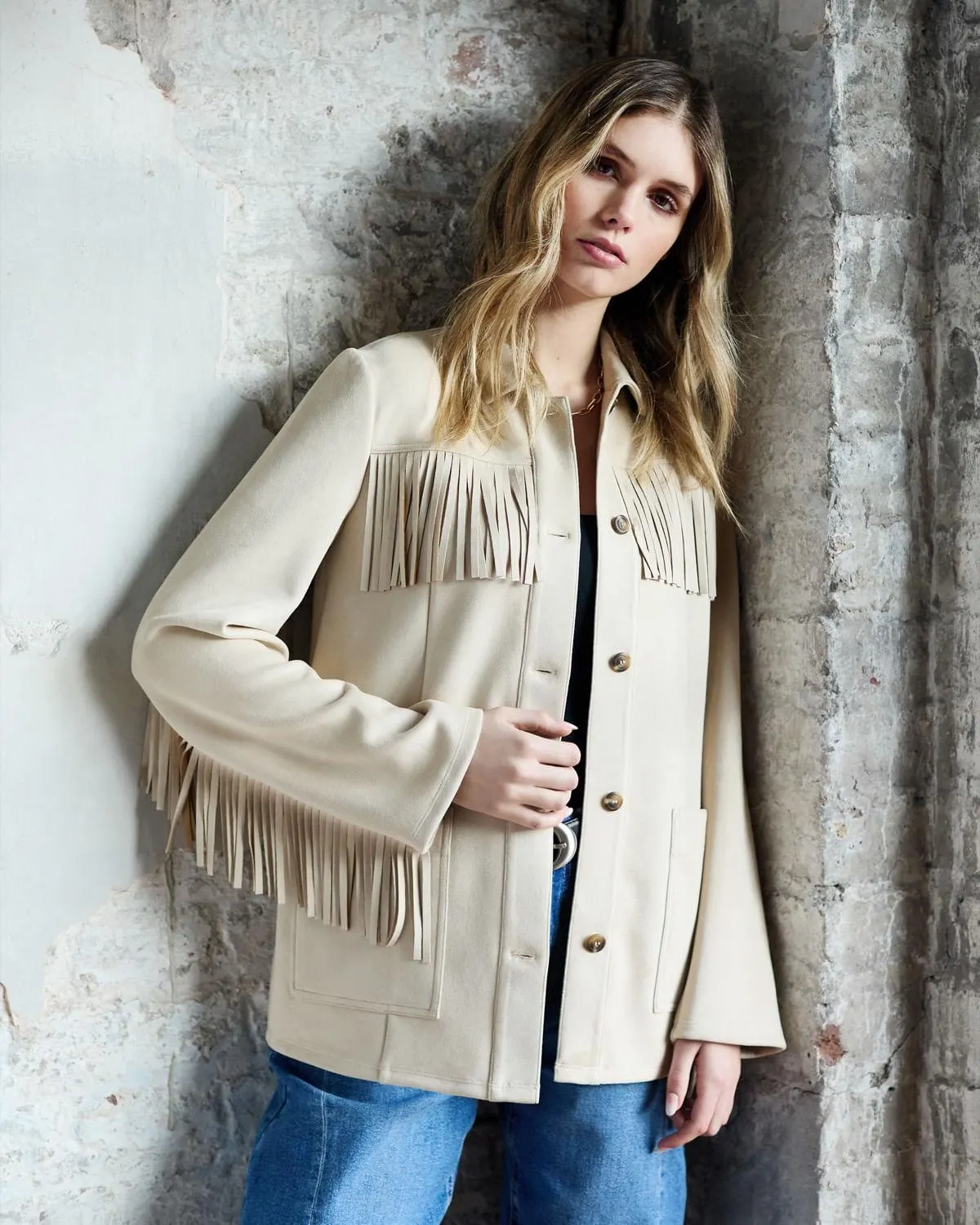 Gallery Stella Fringe Suedette Jacket