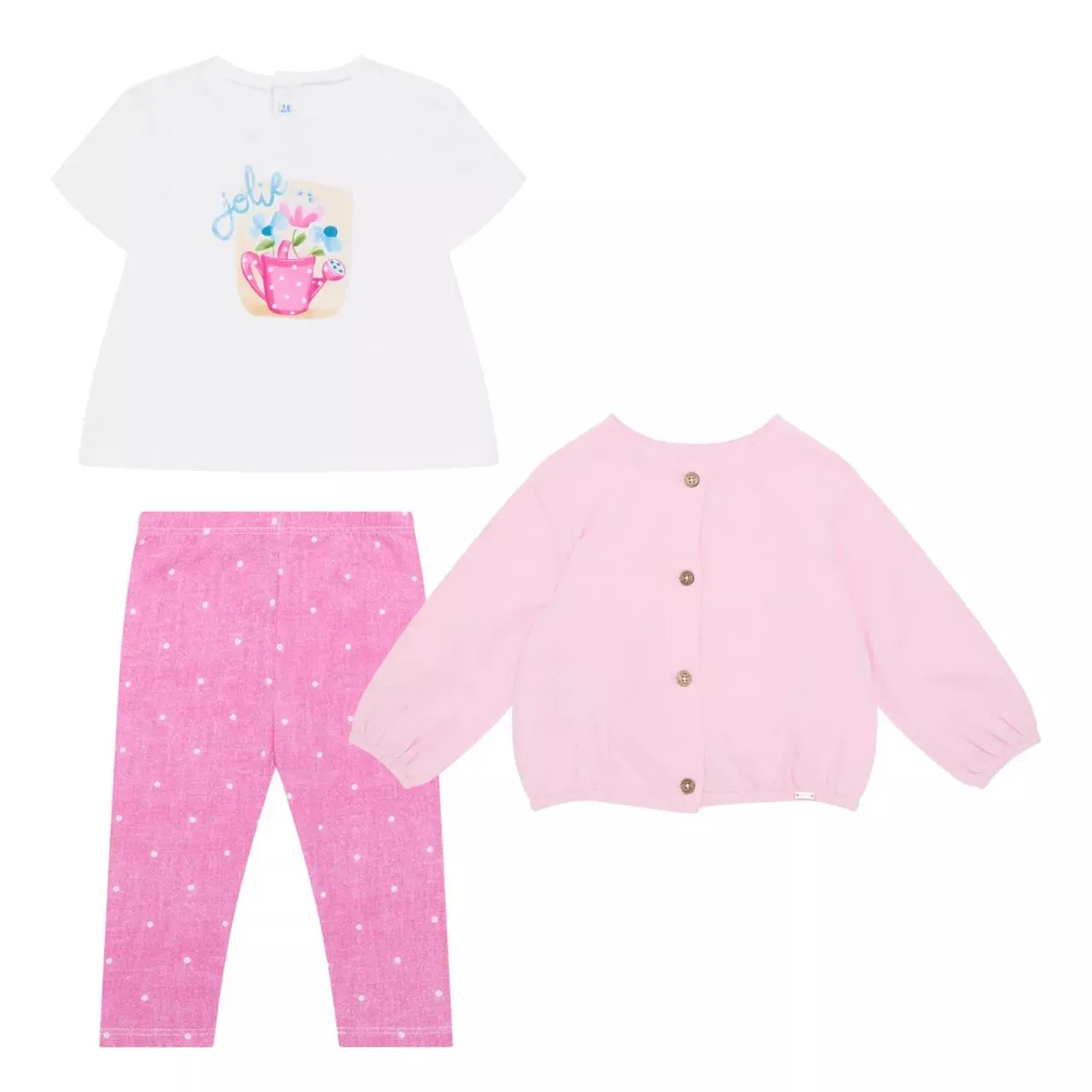 MAYORAL Flower T-Shirt, Cardigan & Leggings Three-Piece Set