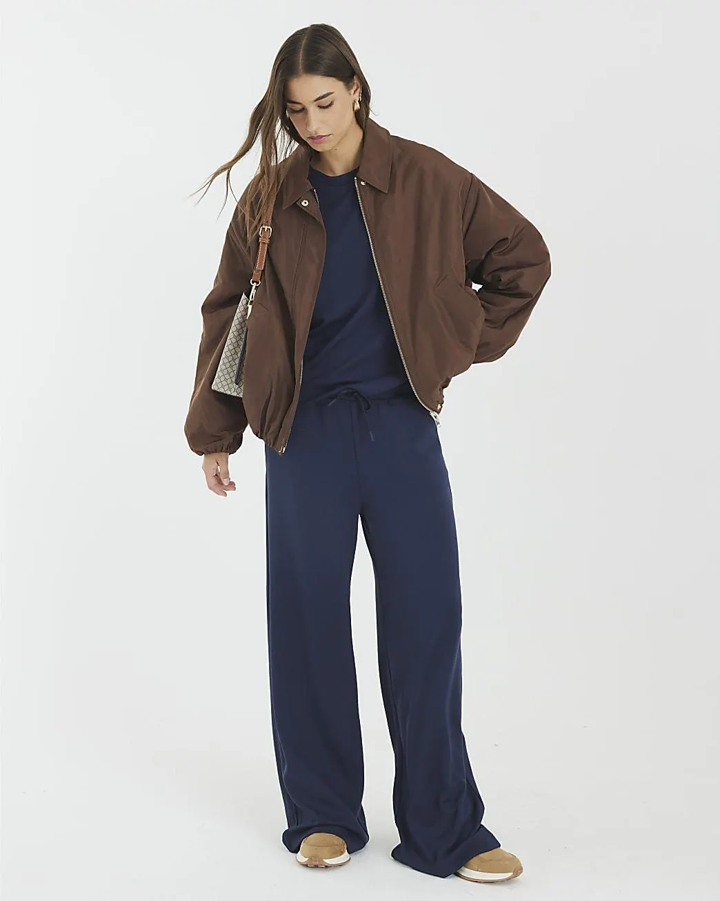 Navy Premium High Waisted Wide Leg Joggers