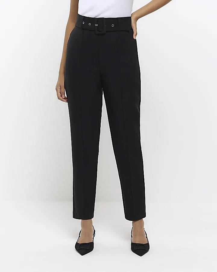 Black belted slim trousers