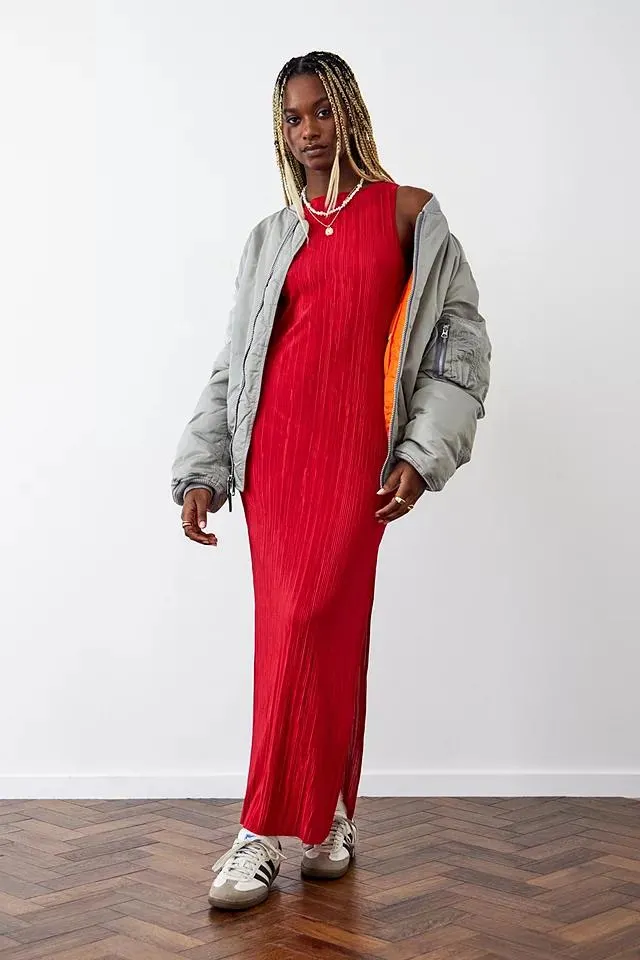 Archivio At UO Abito a canotta plissé rosso