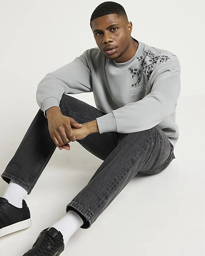 Grey oversized graphic print sweatshirt