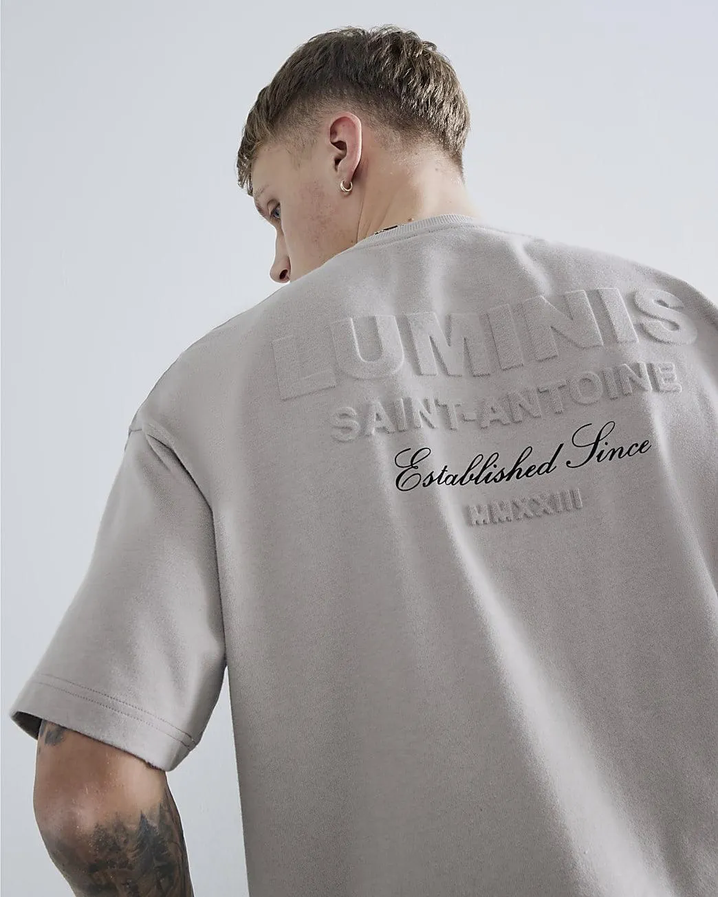 Beige Oversized Fit Luminis Embossed T-Shirt