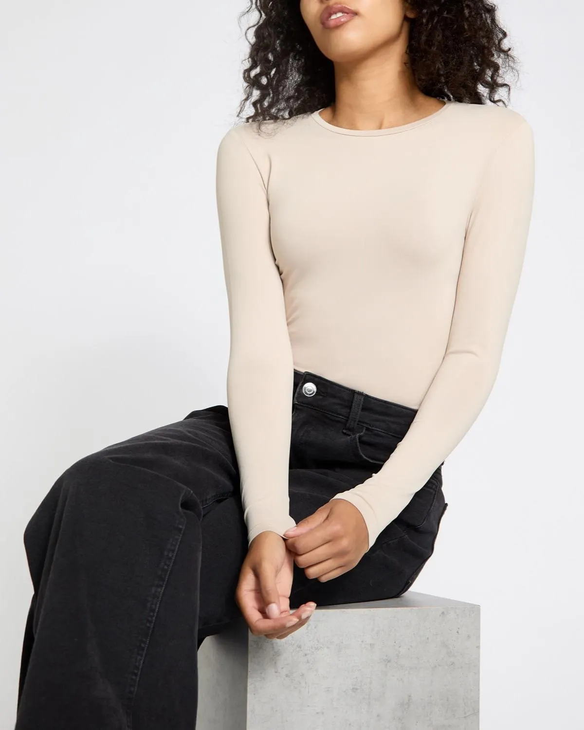 Long Sleeve Crew Neck Polyamide Fitted Top