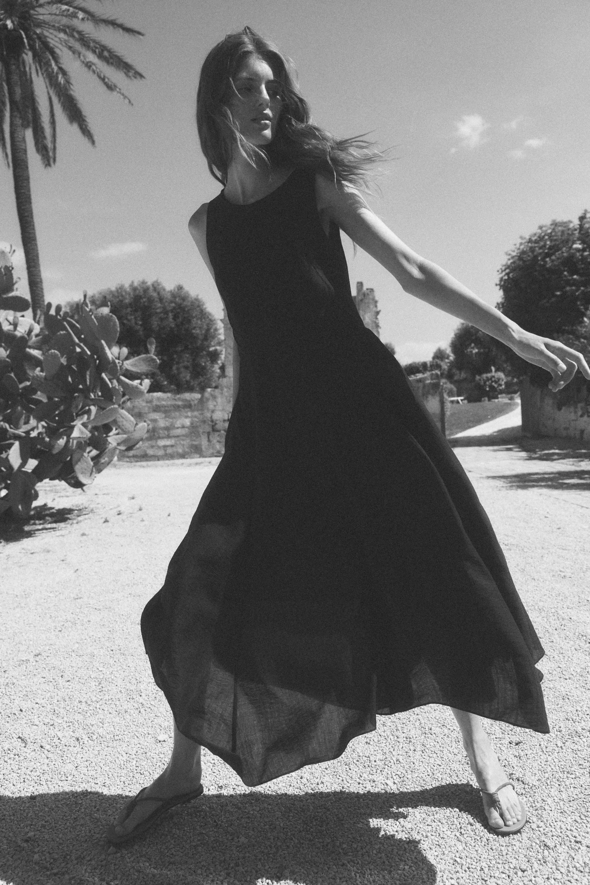 Asymmetric-hem dress