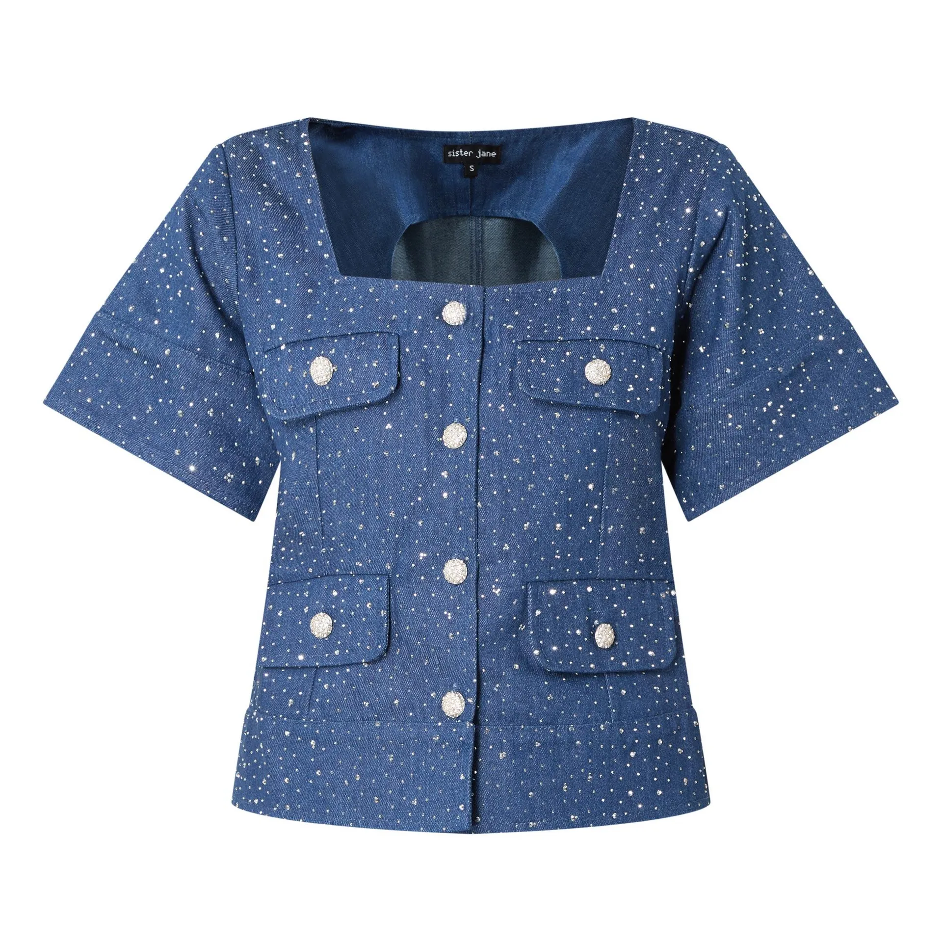 Embellished Denim Top