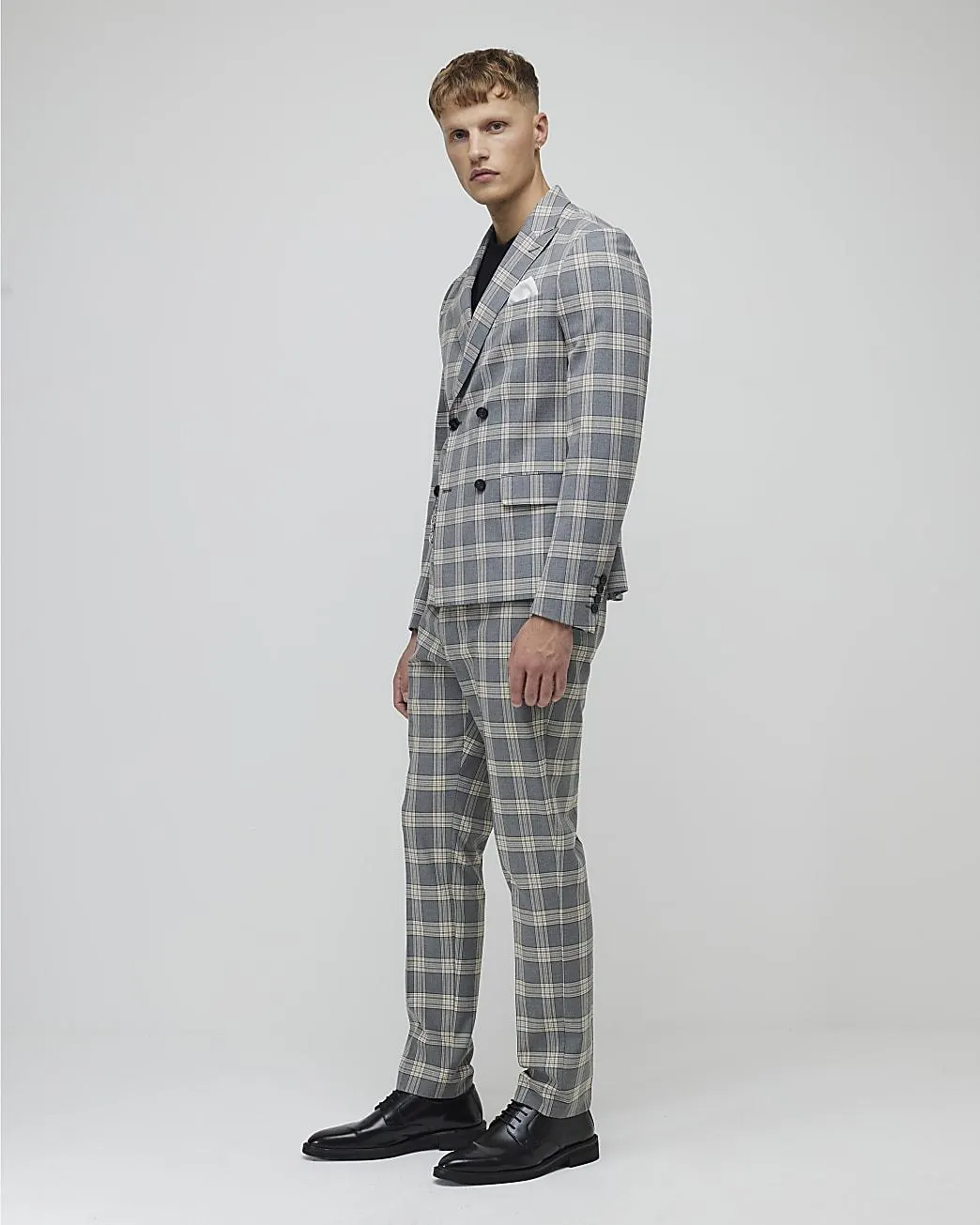 Grey Skinny Fit Check Suit Trousers