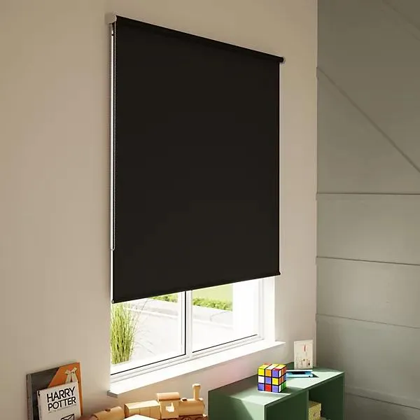 GoodHome Boreas Corded Black Blackout Roller Blind (W)120cm (L)180cm