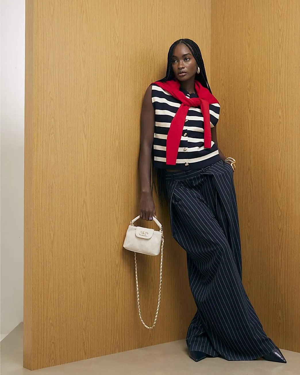 Navy Knitted Striped Waistcoat