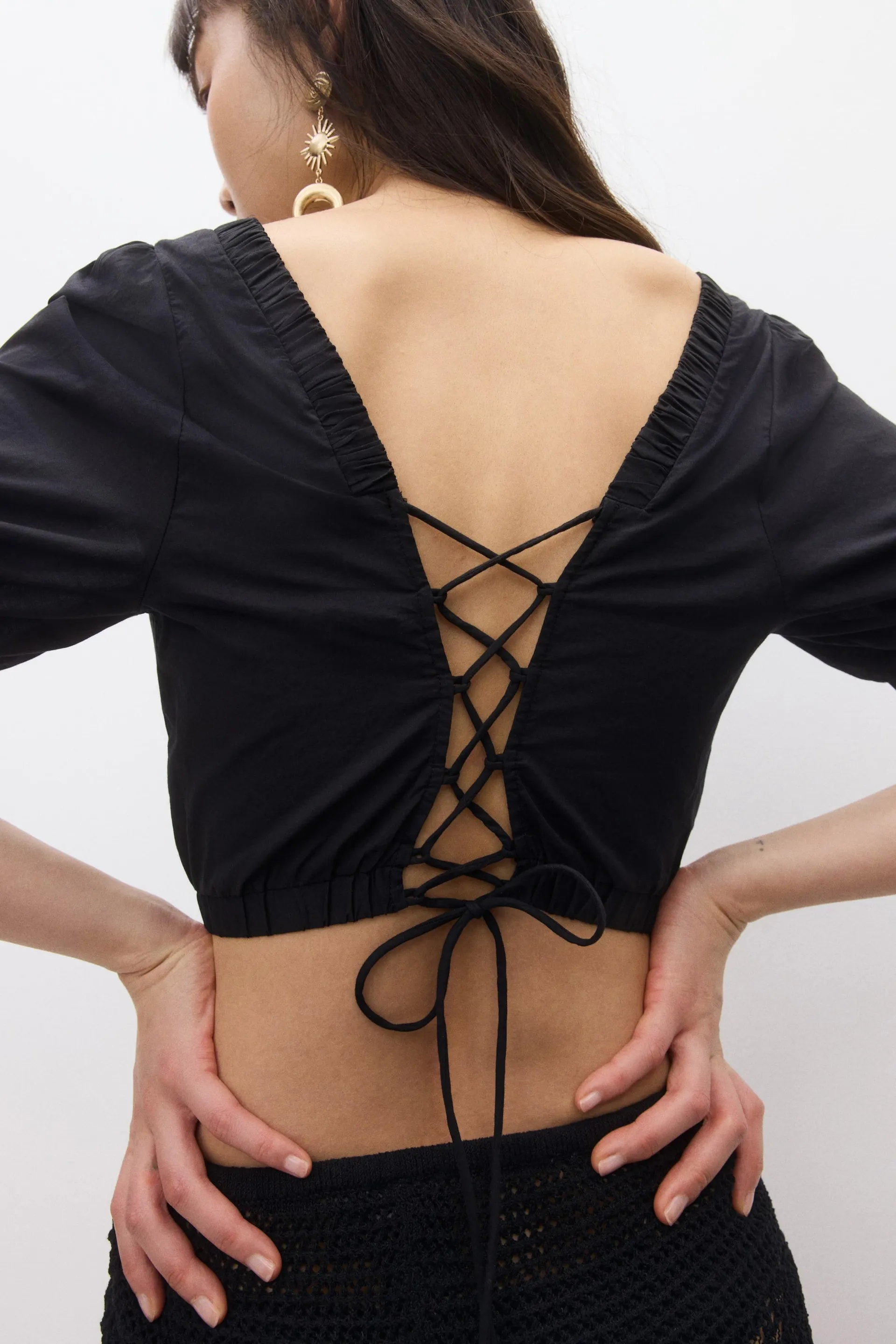 Lacing-detail cotton blouse