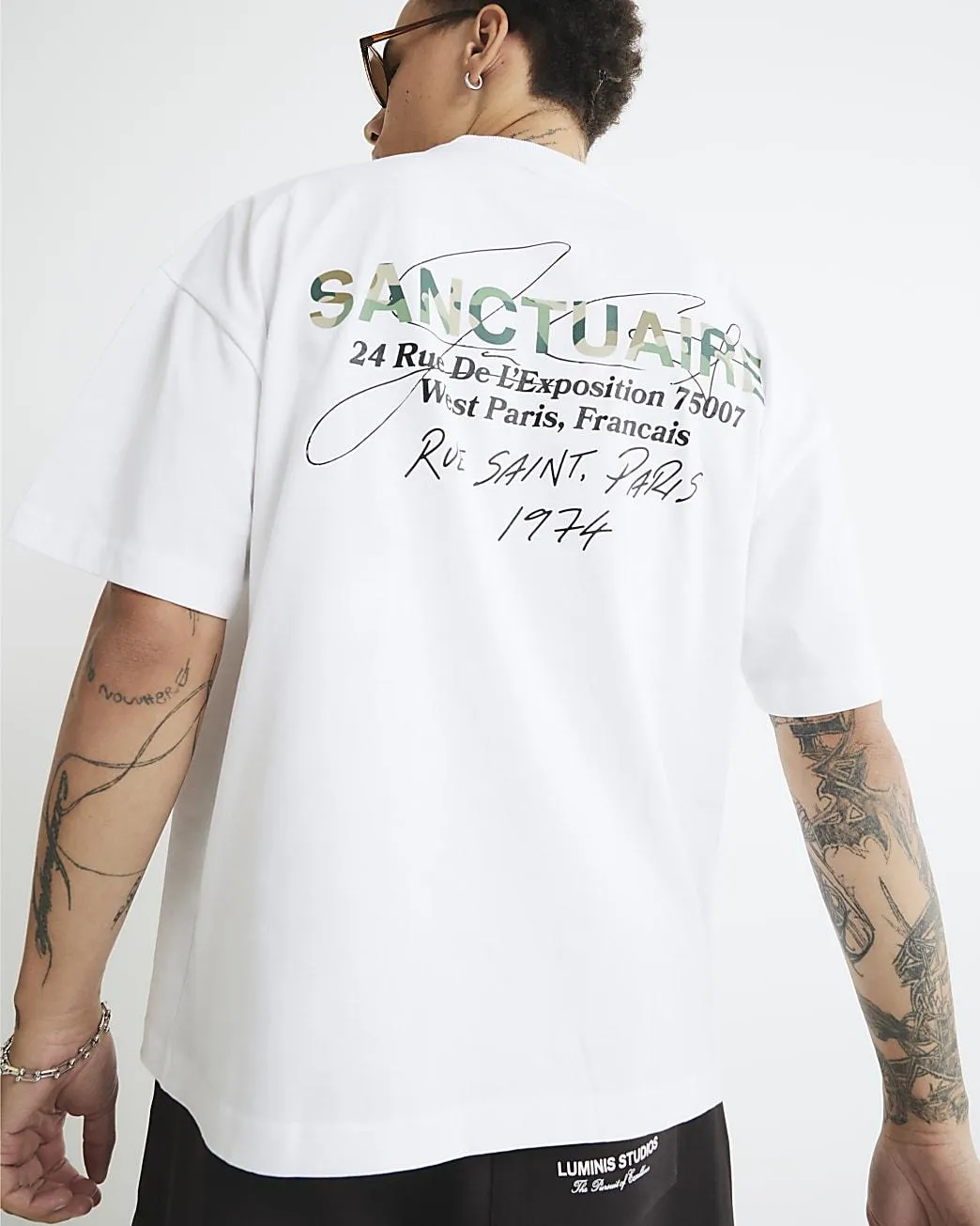 White Oversized Sanctuaire Camouflage T-Shirt