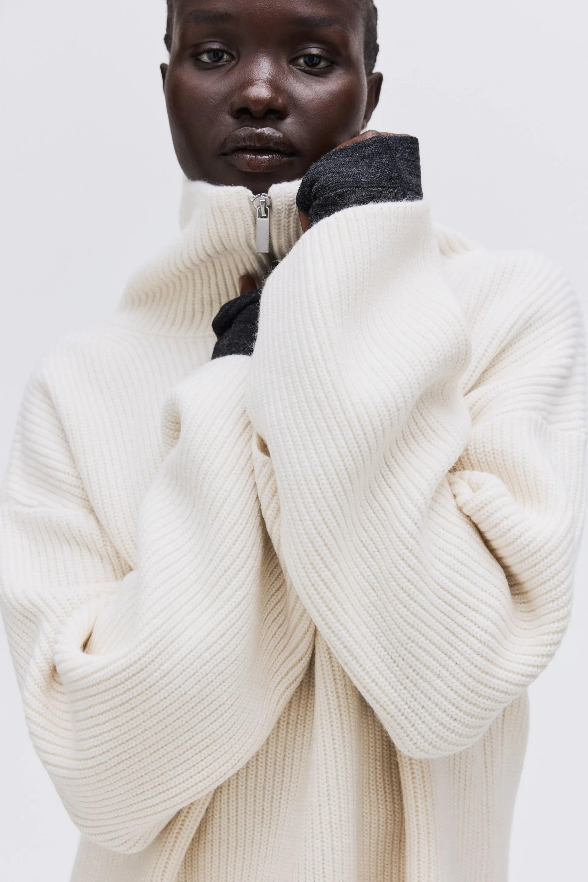 Zip-top rib-knit jumper