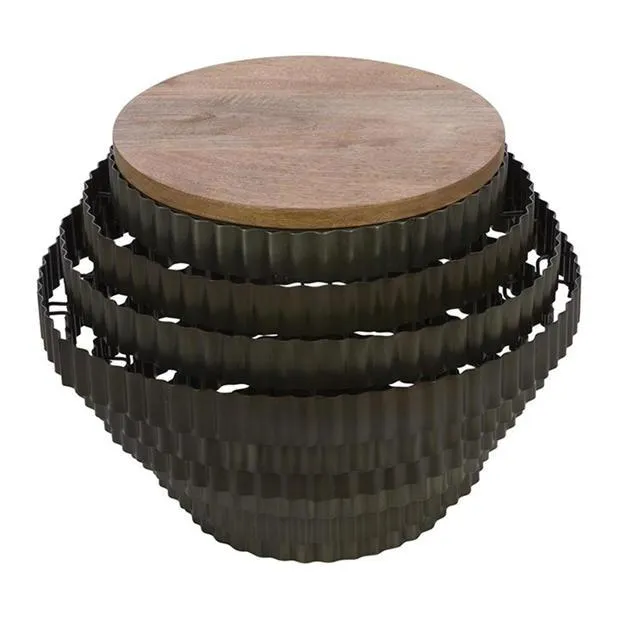 Explorer Wooden Top Corrugated Metal Side Table