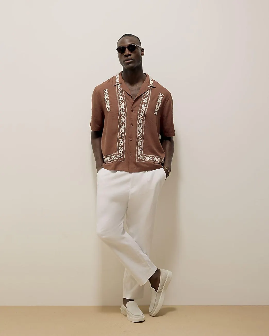 Brown Regular Fit Embroidered Shirt