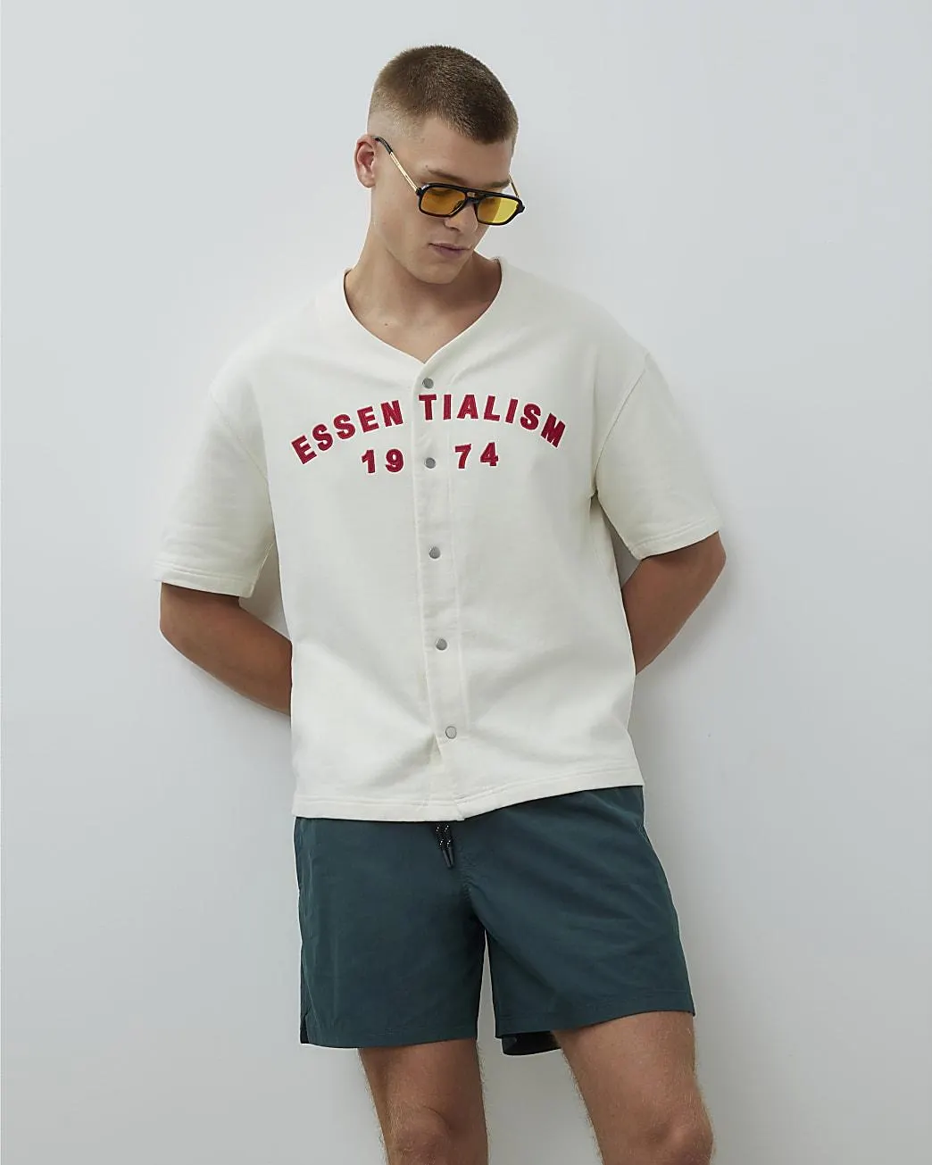 White Regular Fit Essentialism Baseball Shirt