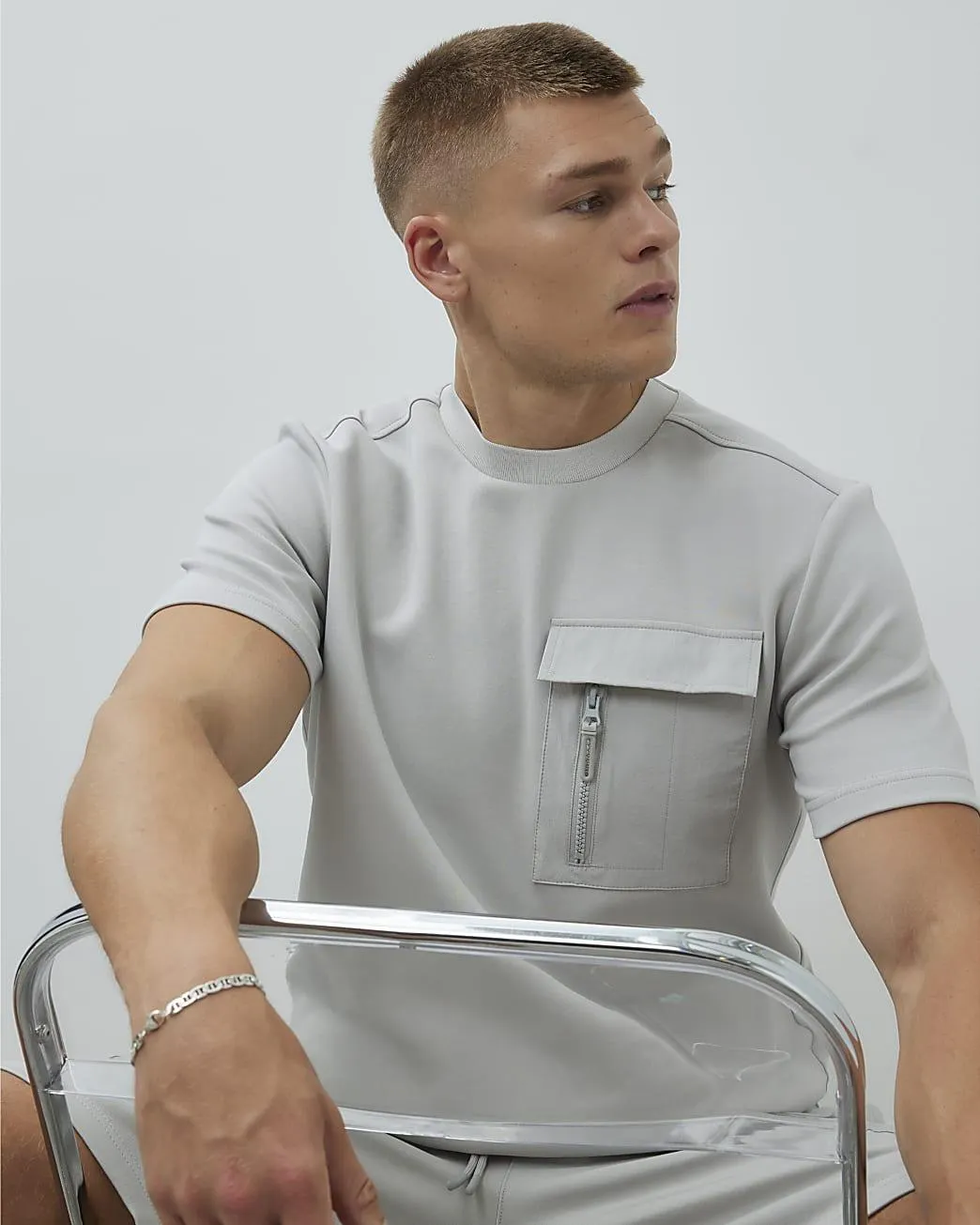 Grey Short Sleeve Slim Fit Pocket T-shirt