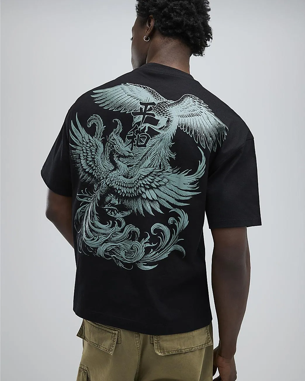 Black Oversized Fit Double Phoenix T-Shirt
