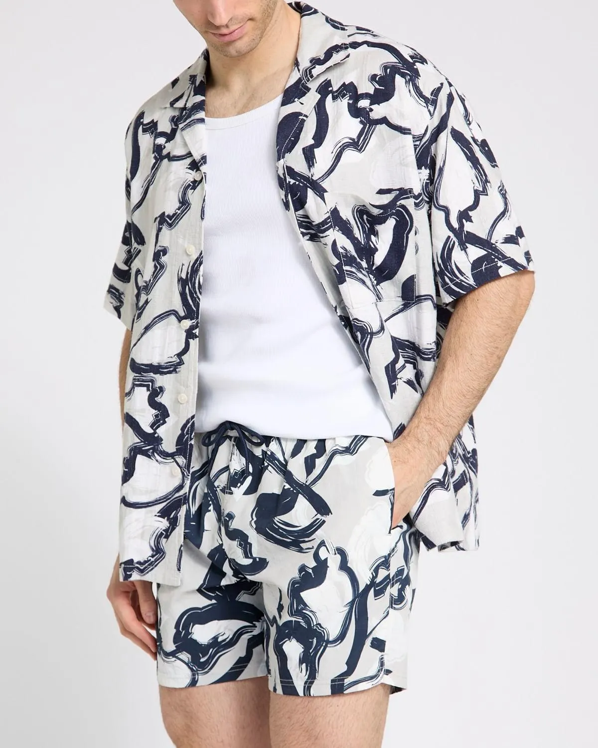 Linen Blend Print Shirt