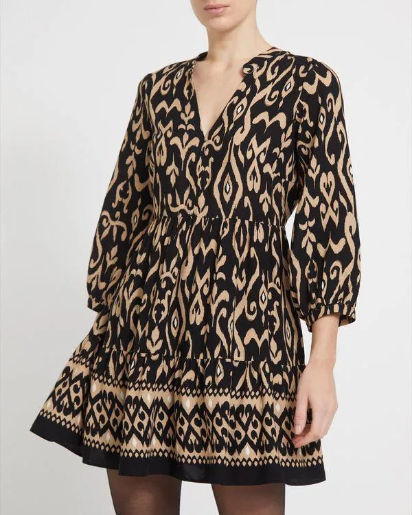 Ikat V Neck Mini Dress