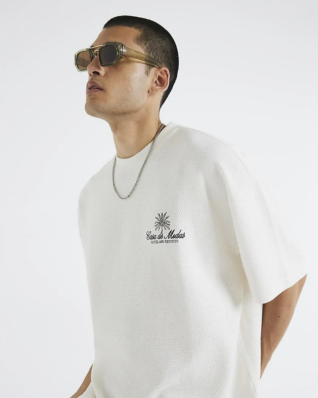 White Textured Casa Patch T-Shirt