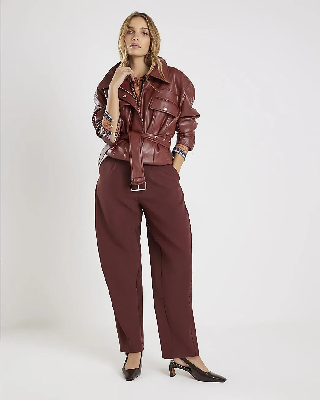Brown Tailored Barrell Leg Trousers