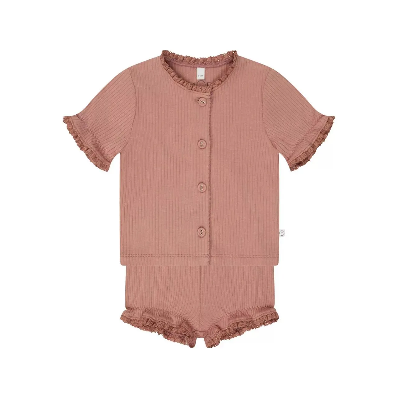 MORI Ribbed Frill Cardigan & Shorts Two-Piece Set