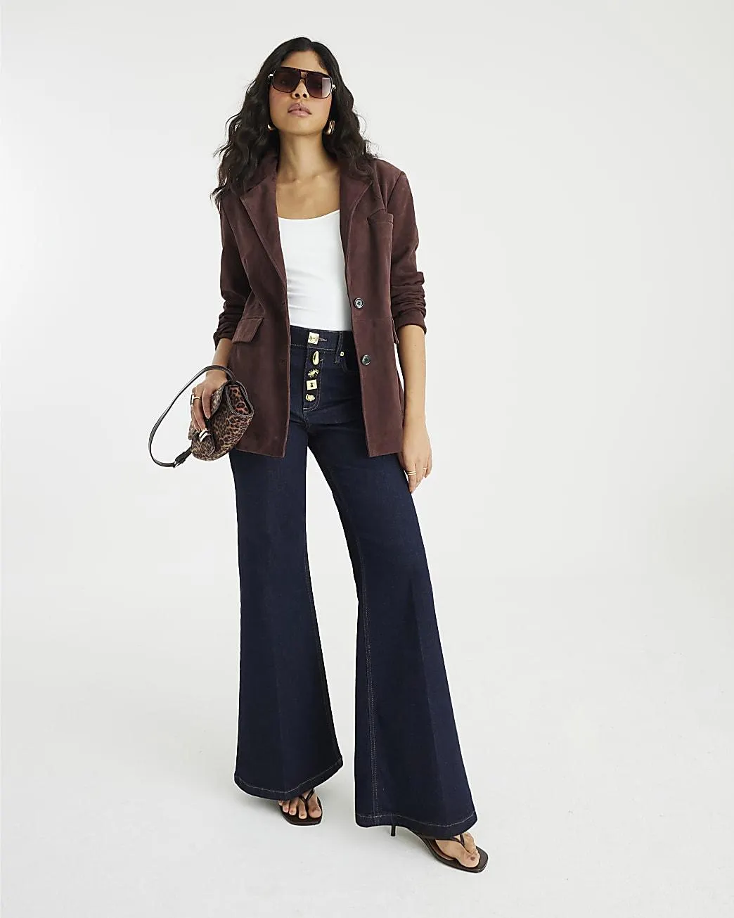 Blue Palazzo Embellished Button Front Jeans