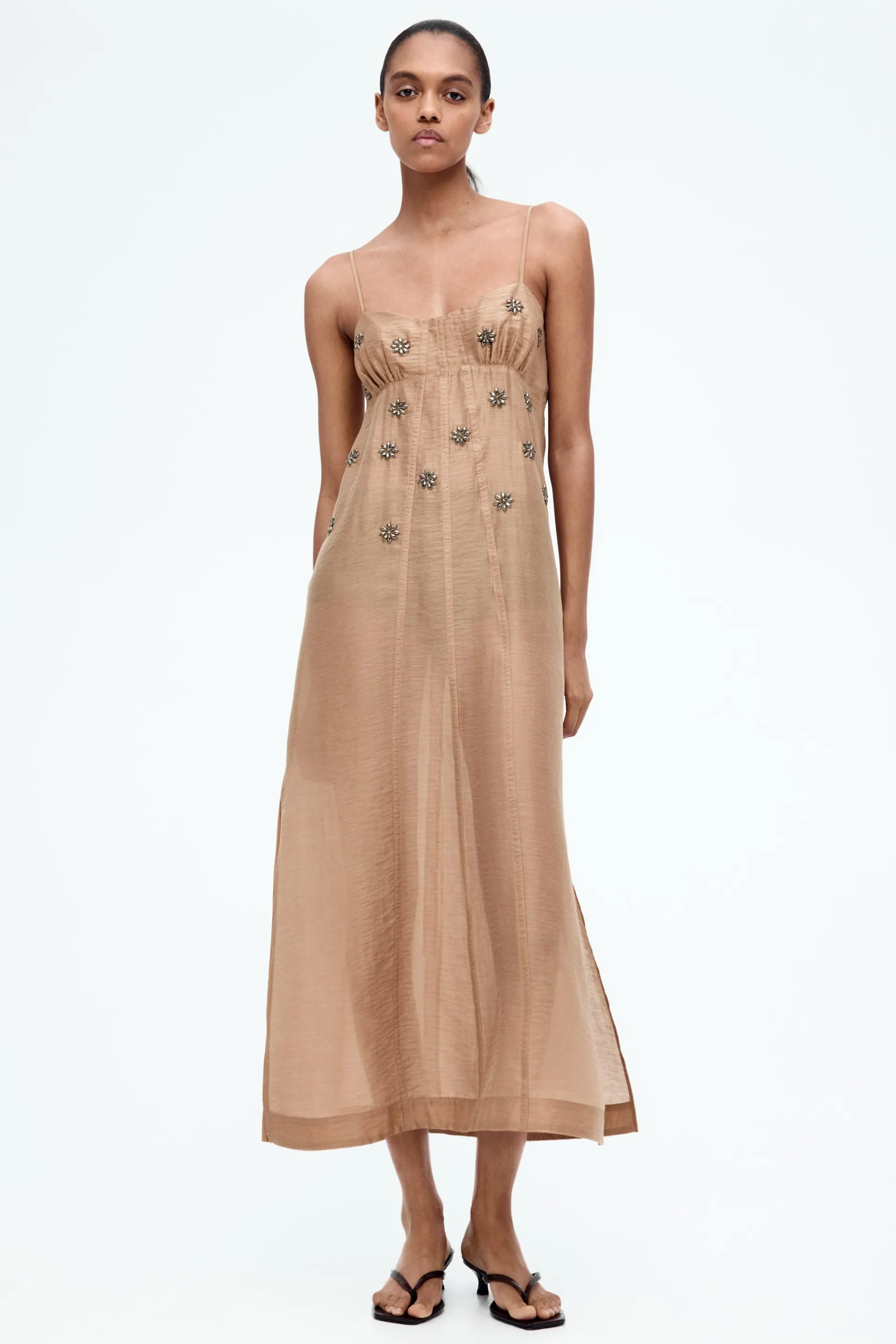 Sheer embellished strappy dress