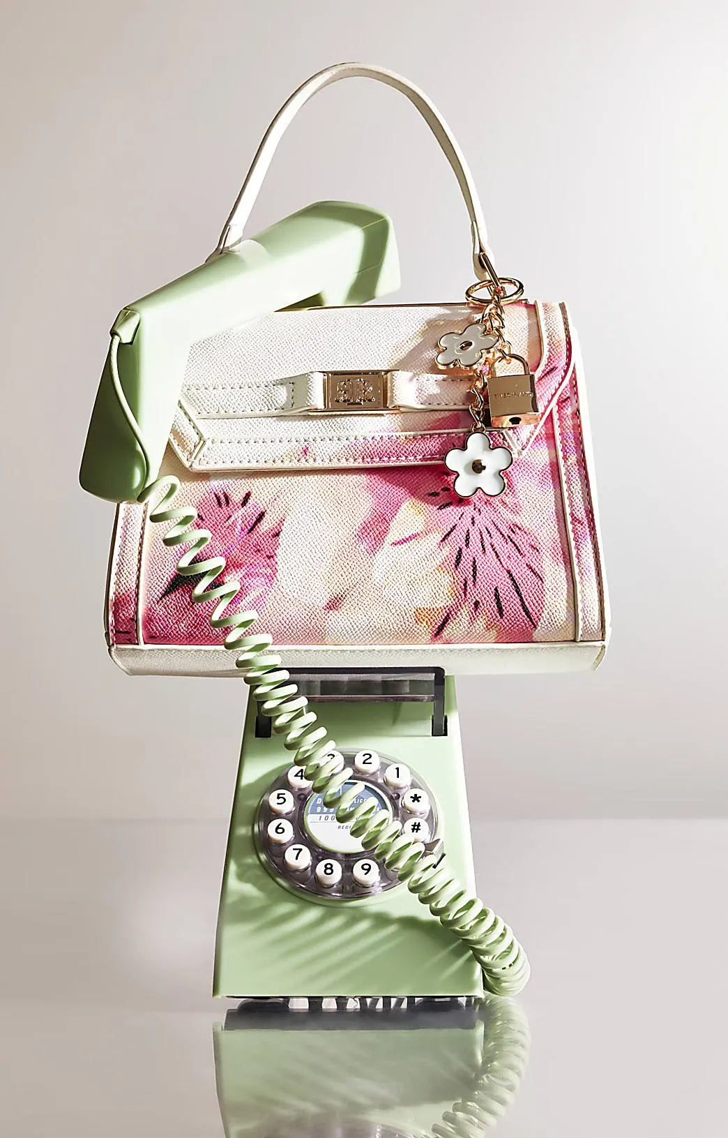 White Floral Mini Tote Cross Body Bag