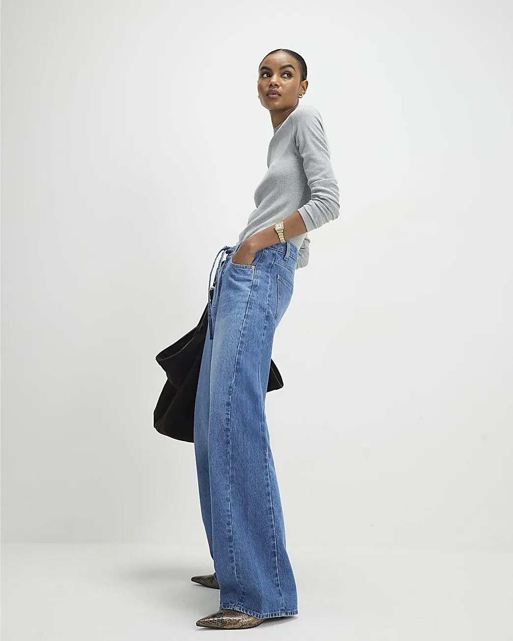 Blue Drawstring Balloon Leg Jeans