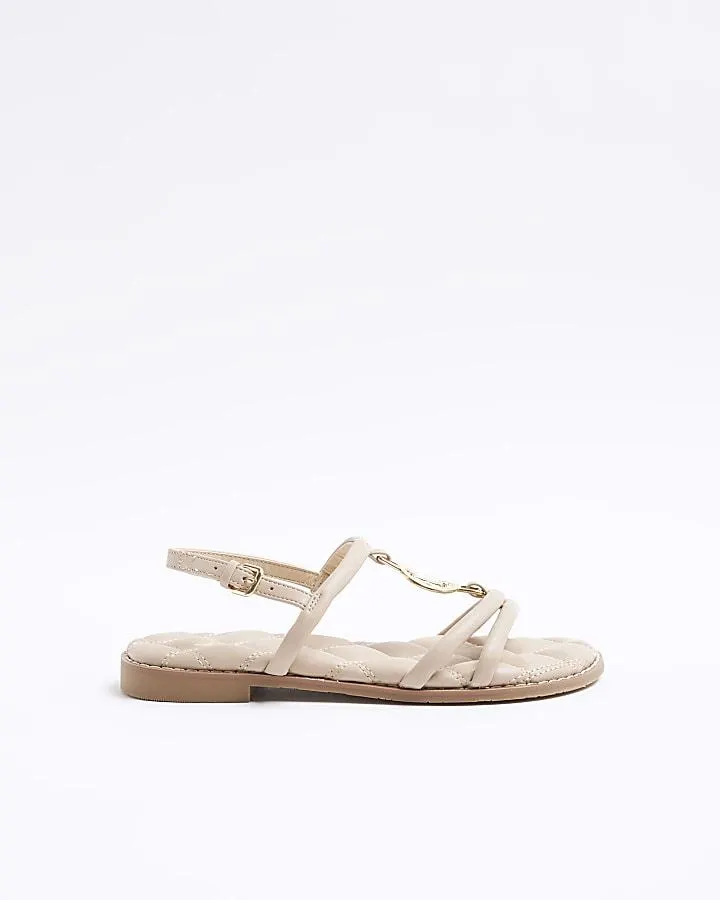 Beige RI hardware flat sandals