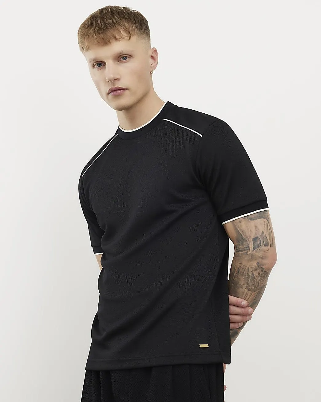 Black Slim Fit Piped T-Shirt