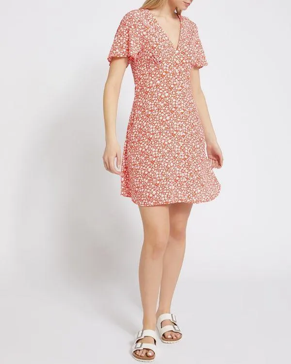 Mini Button Front Flutter Sleeve Dress