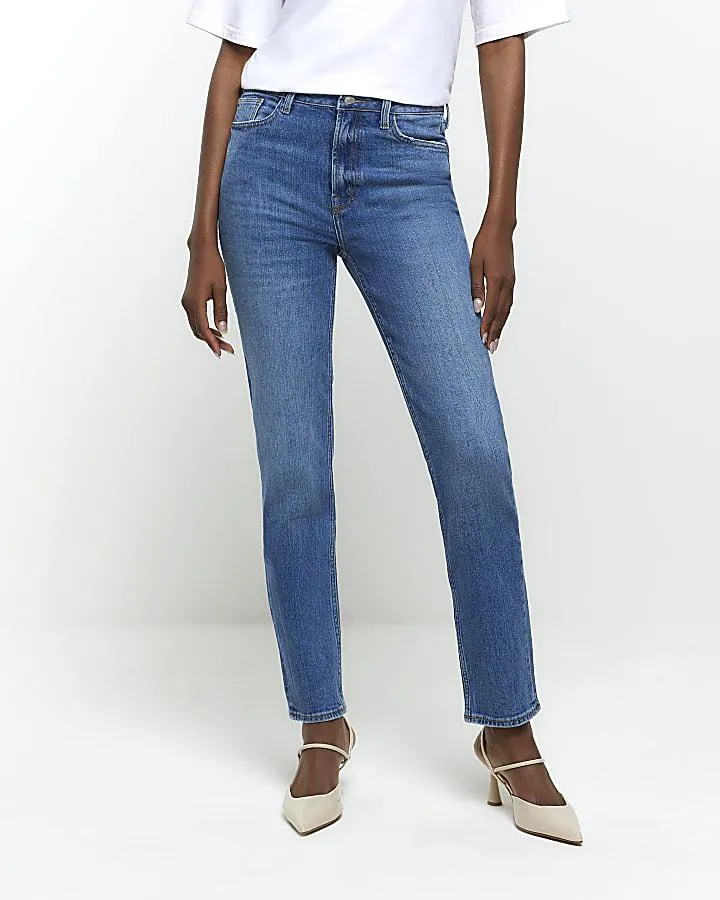 Blue High Waisted Slim Straight Jeans