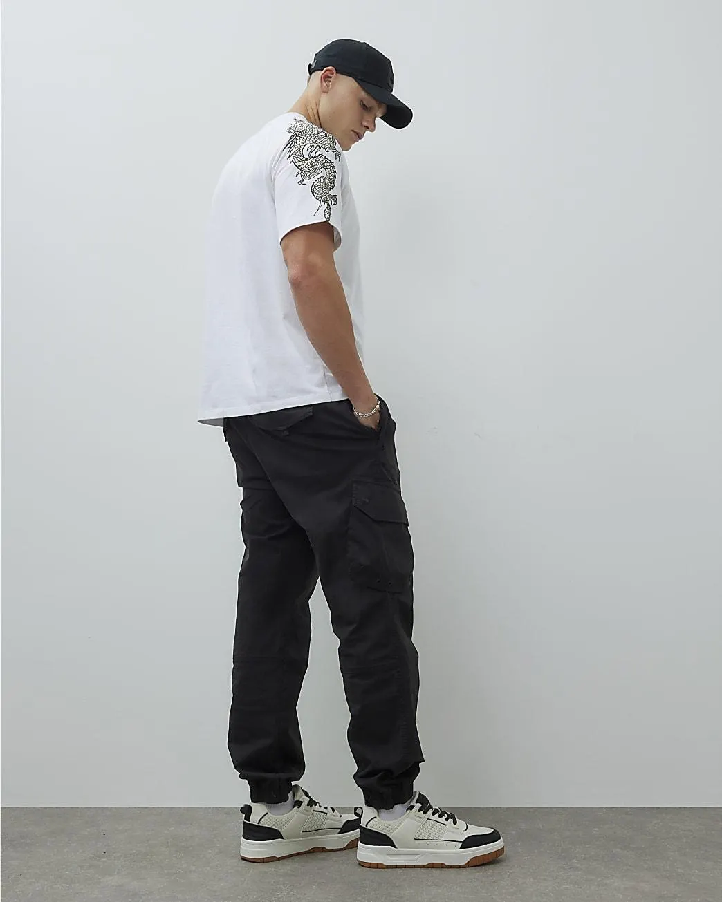 Black Regular Fit Cargo Trousers