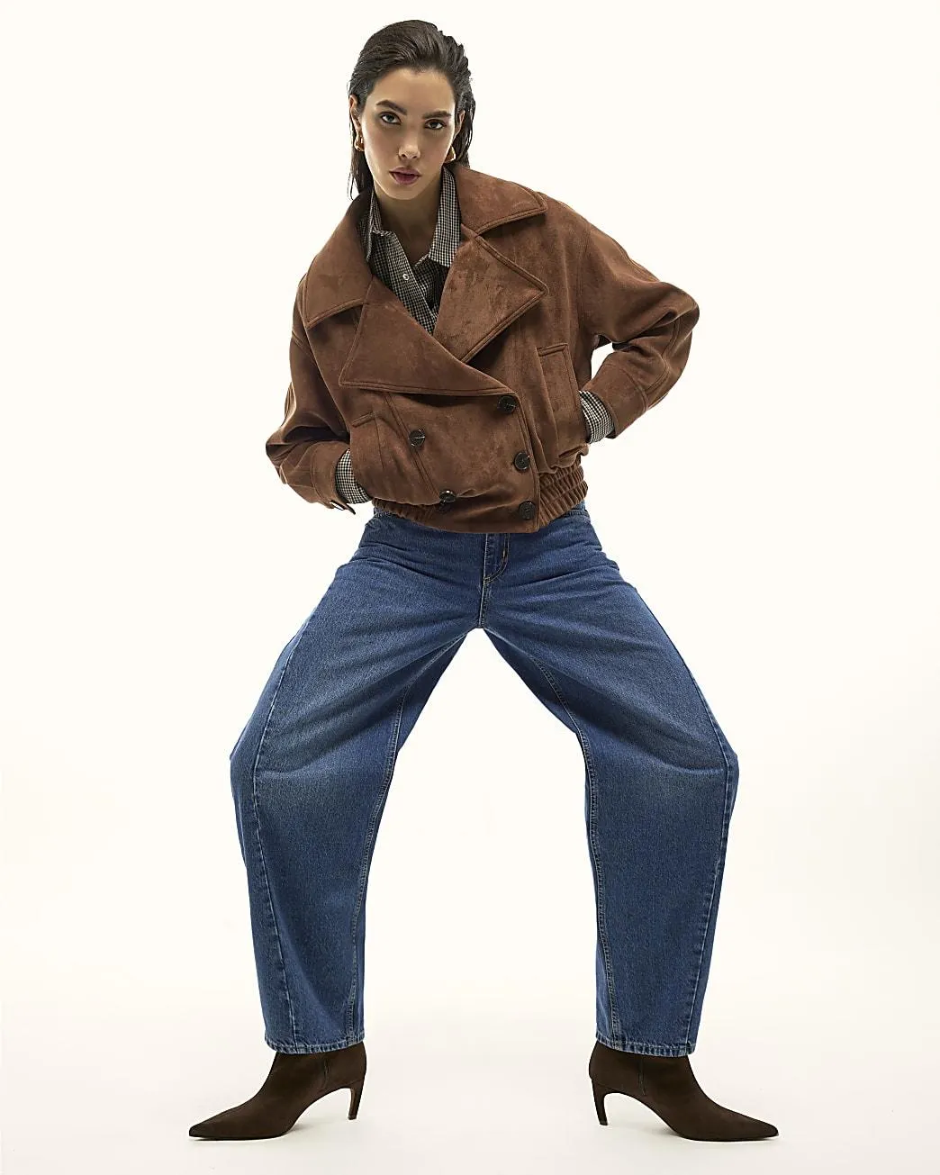 Brown Faux Suede Dropped Bomber Jacket