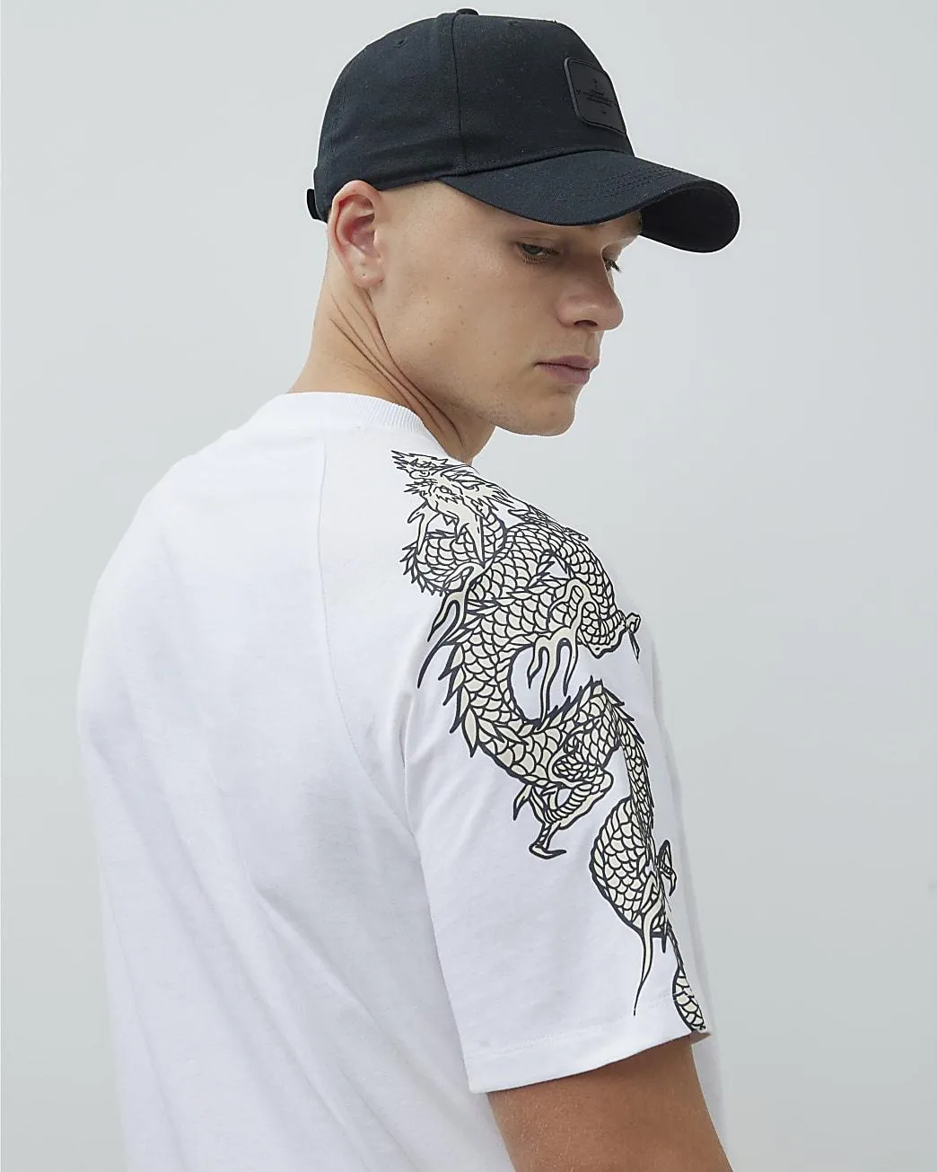White Japanese Dragon Sleeve T-Shirt