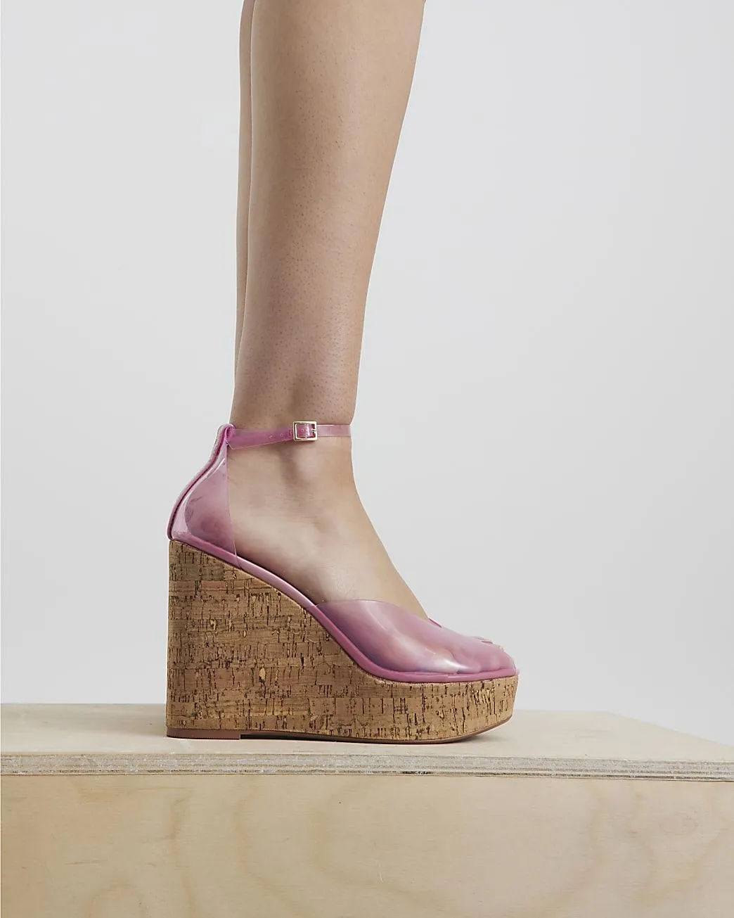 Pink Peep Toe Perspex Wedges