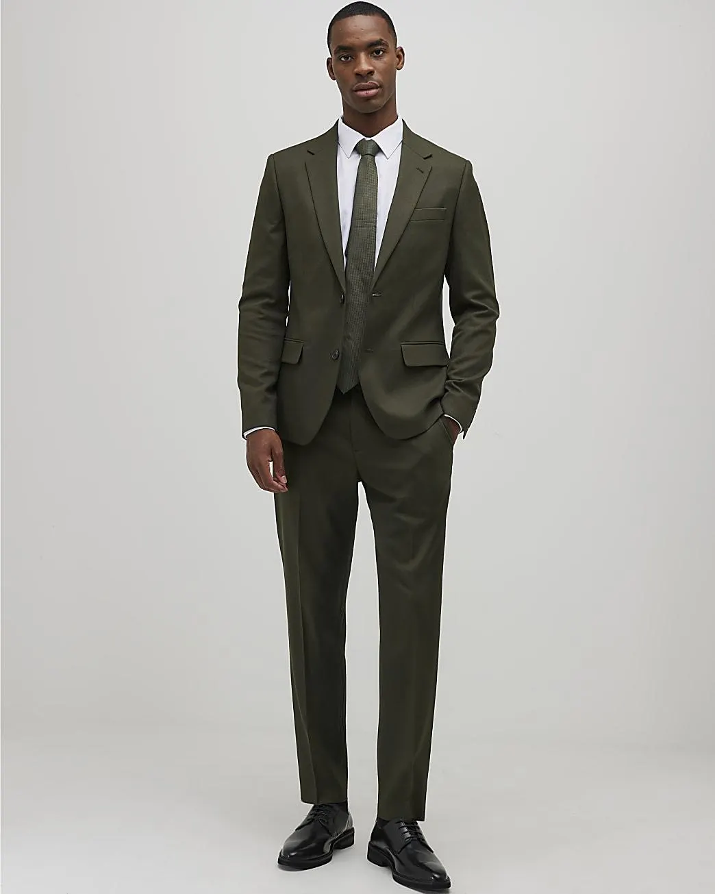Green Skinny Fit Textured Suit Trousers